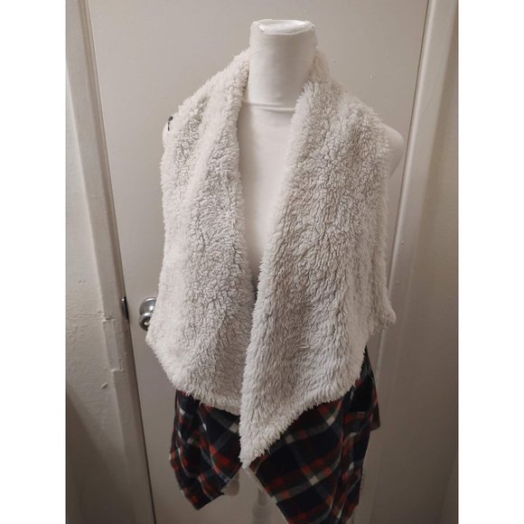 Hem and Thread Plaid Fur Vest Size M